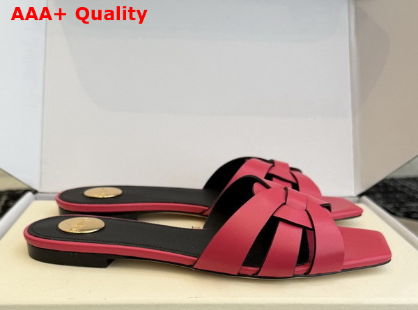 Saint Laurent Tribute Mules in Watermelon Smooth Leather Replica
