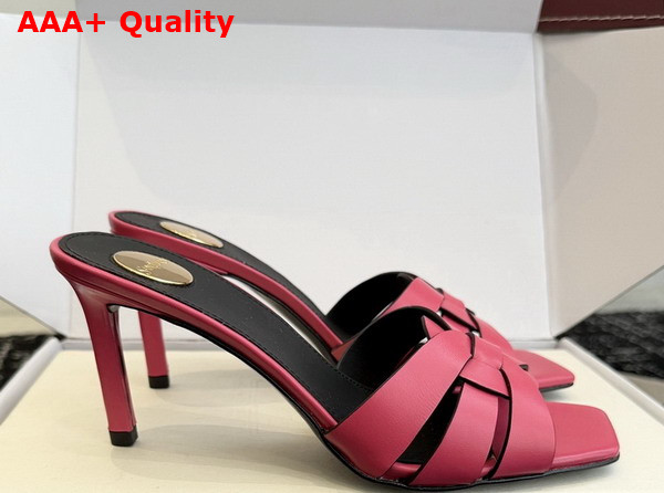 Saint Laurent Tribute Mules in Watermelon Smooth Leather Replica