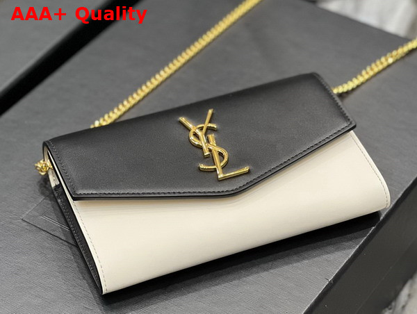 Saint Laurent Uptown Chain Wallet in Black and Blanc Smooth Leather Replica