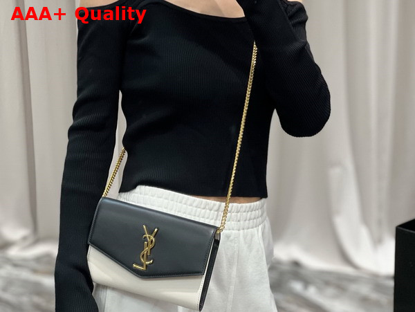Saint Laurent Uptown Chain Wallet in Black and Blanc Smooth Leather Replica