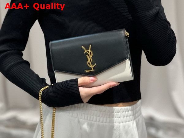 Saint Laurent Uptown Chain Wallet in Black and Blanc Smooth Leather Replica