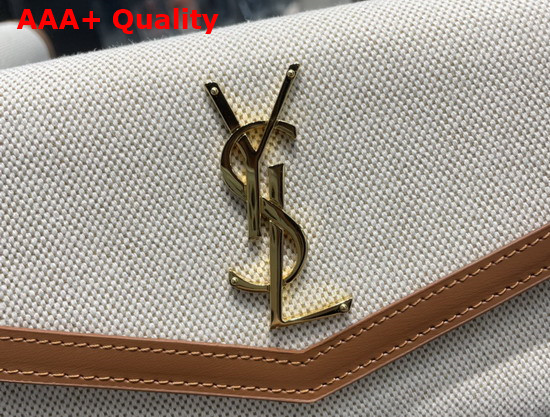 Saint Laurent Uptown Chain Wallet in Canvas and Smooth Leather Natural Beige Replica