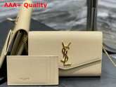 Saint Laurent Uptown Chain Wallet in Dark Beige Grain de Poudre Embossed Leather Replica