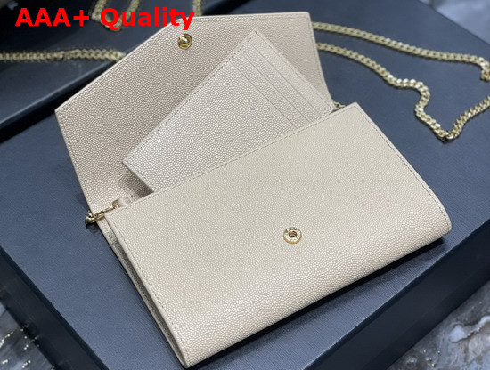 Saint Laurent Uptown Chain Wallet in Dark Beige Grain de Poudre Embossed Leather Replica