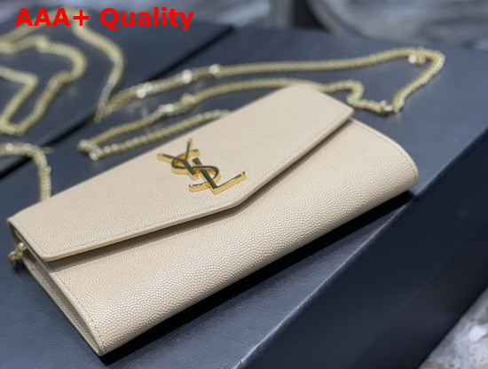 Saint Laurent Uptown Chain Wallet in Dark Beige Grain de Poudre Embossed Leather Replica