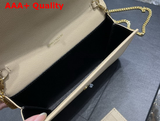 Saint Laurent Uptown Chain Wallet in Dark Beige Grain de Poudre Embossed Leather Replica