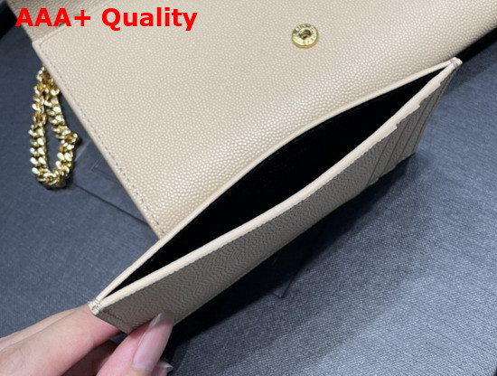 Saint Laurent Uptown Chain Wallet in Dark Beige Grain de Poudre Embossed Leather Replica