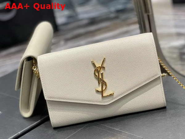 Saint Laurent Uptown Chain Wallet in Grain de Poudre Embossed Leather Blanc Vintage Replica