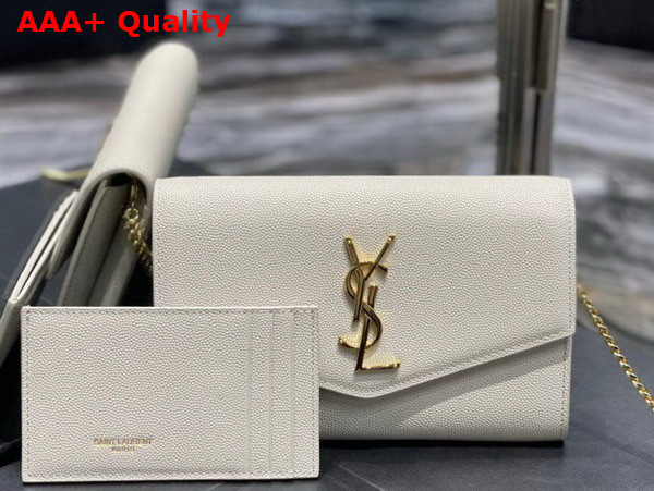 Saint Laurent Uptown Chain Wallet in Grain de Poudre Embossed Leather Blanc Vintage Replica