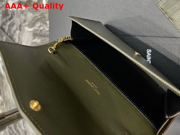 Saint Laurent Uptown Chain Wallet in Loden Green Grain de Poudre Embossed Leather Replica