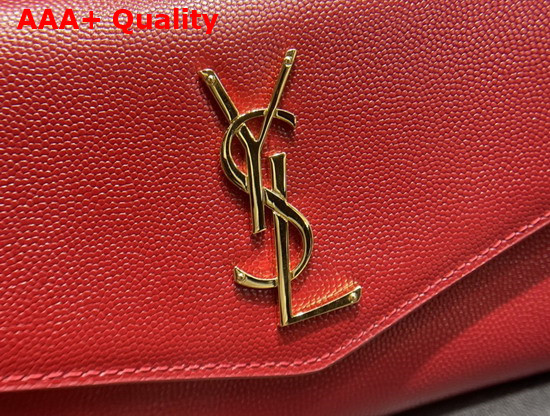 Saint Laurent Uptown Chain Wallet in Red Grain de Poudre Embossed Leather Replica