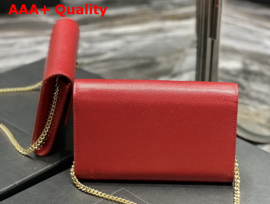 Saint Laurent Uptown Chain Wallet in Red Grain de Poudre Embossed Leather Replica