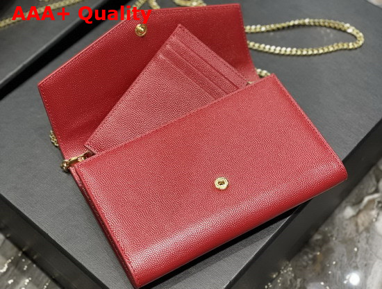 Saint Laurent Uptown Chain Wallet in Red Grain de Poudre Embossed Leather Replica