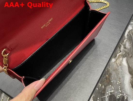Saint Laurent Uptown Chain Wallet in Red Grain de Poudre Embossed Leather Replica
