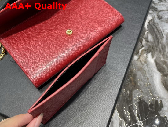 Saint Laurent Uptown Chain Wallet in Red Grain de Poudre Embossed Leather Replica
