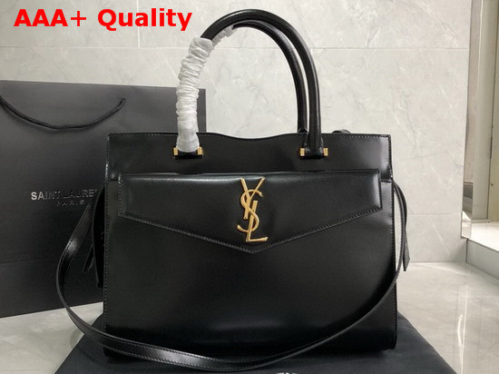 Saint Laurent Uptown Mediun Tote in Black Shiny Smooth Leather Replica