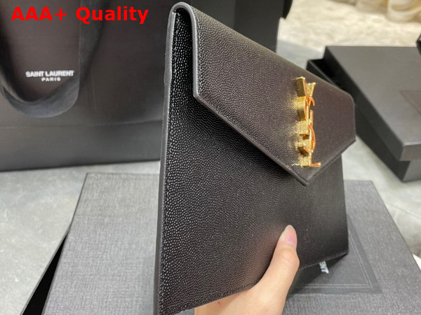Saint Laurent Uptown Pouch in Black Grain de Poudre Embossed Leather Replica