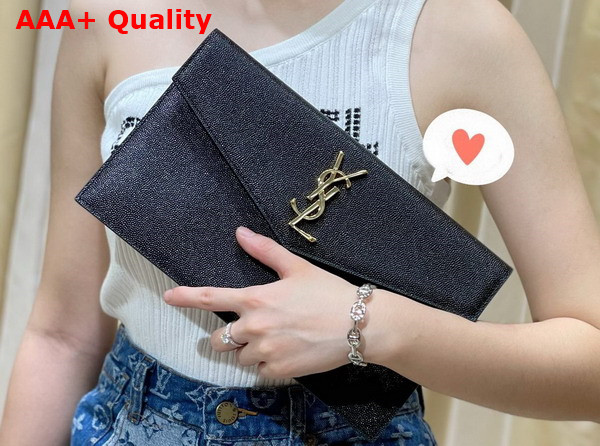 Saint Laurent Uptown Pouch in Black Grain de Poudre Embossed Leather Replica