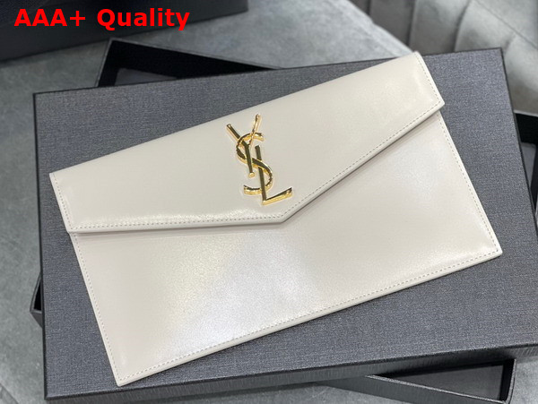 Saint Laurent Uptown Pouch in Blanc Vintage Patent Leather Replica