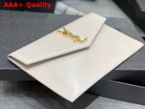 Saint Laurent Uptown Pouch in Blanc Vintage Patent Leather Replica