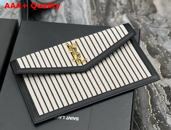 Saint Laurent Uptown Pouch in Canvas and Smooth Leather Cream Et Noir Replica