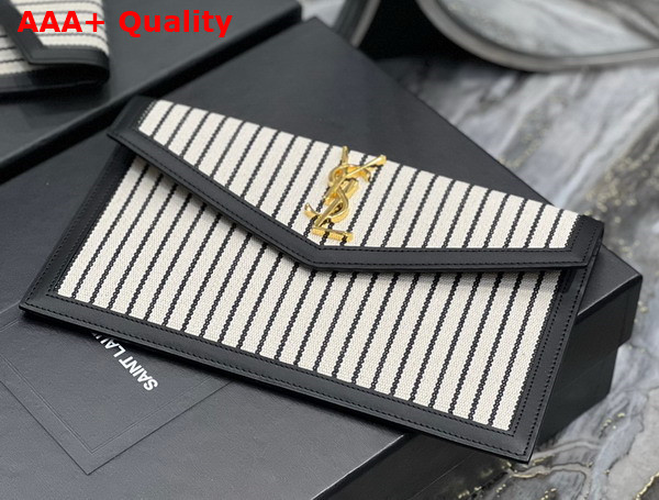 Saint Laurent Uptown Pouch in Canvas and Smooth Leather Cream Et Noir Replica