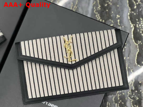 Saint Laurent Uptown Pouch in Canvas and Smooth Leather Cream Et Noir Replica
