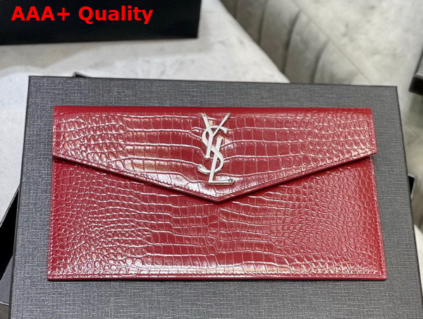 Saint Laurent Uptown Pouch in Crocodile Embossed Shiny Leather Rouge Legion Replica