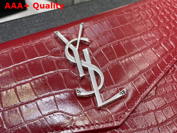 Saint Laurent Uptown Pouch in Crocodile Embossed Shiny Leather Rouge Legion Replica