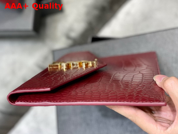Saint Laurent Uptown Pouch in Crocodile Embossed Shiny Leather Rouge Legion Replica
