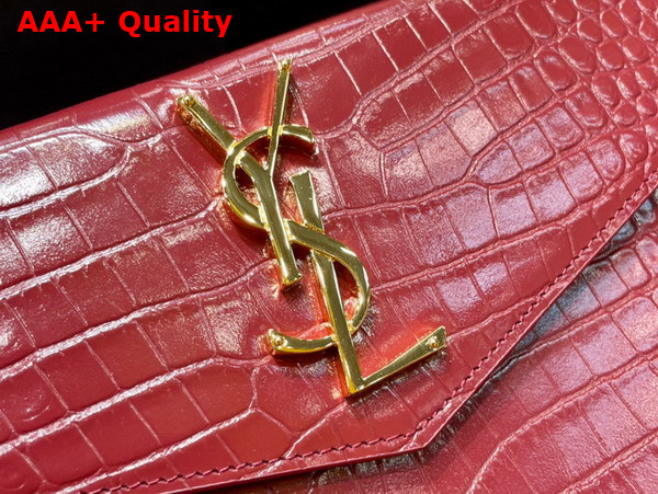 Saint Laurent Uptown Pouch in Crocodile Embossed Shiny Leather Rouge Legion Replica