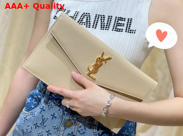 Saint Laurent Uptown Pouch in Dark Beige Grain de Poudre Embossed Leather Replica