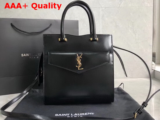 Saint Laurent Uptown Small Tote in Black Shiny Smooth Leather Replica