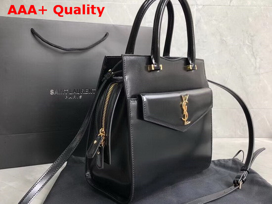 Saint Laurent Uptown Small Tote in Black Shiny Smooth Leather Replica