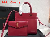 Saint Laurent Uptown Small Tote in Garnet Shiny Smooth Leather Replica