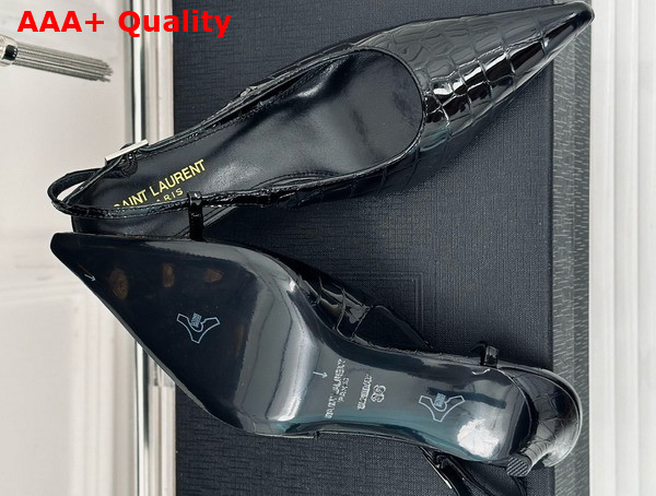 Saint Laurent Vendome Slingback Pumps in Black Crocodile Embossed Leather Replica