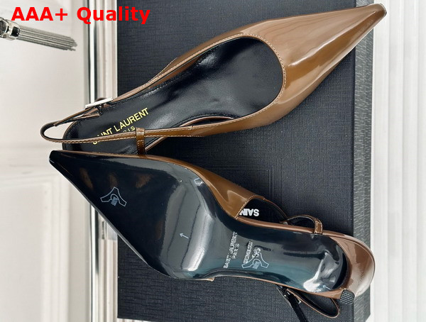 Saint Laurent Vendome Slingback Pumps in Deep Kaki Glazed Leather Replica