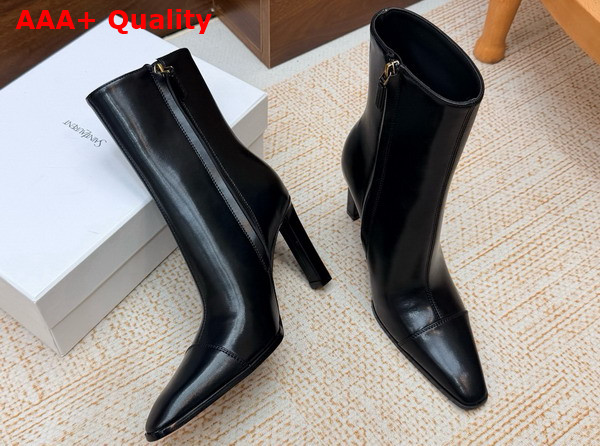 Saint Laurent Venetia Booties in Black Smooth Leather Replica
