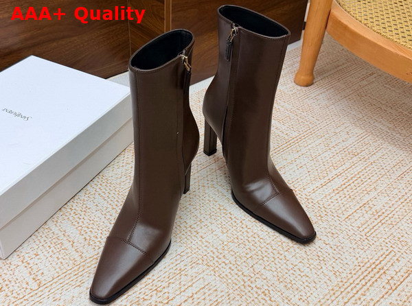 Saint Laurent Venetia Booties in Brown Smooth Leather Replica