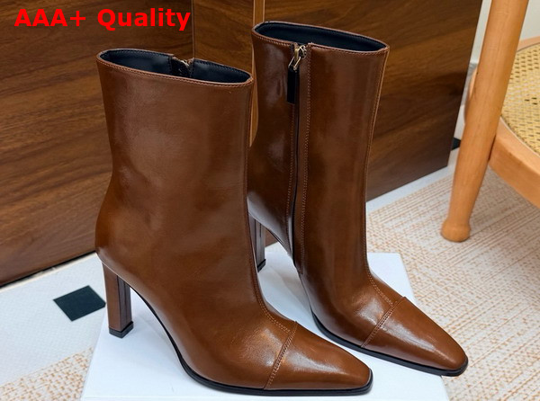 Saint Laurent Venetia Booties in Burnt Brown Smooth Leather Replica