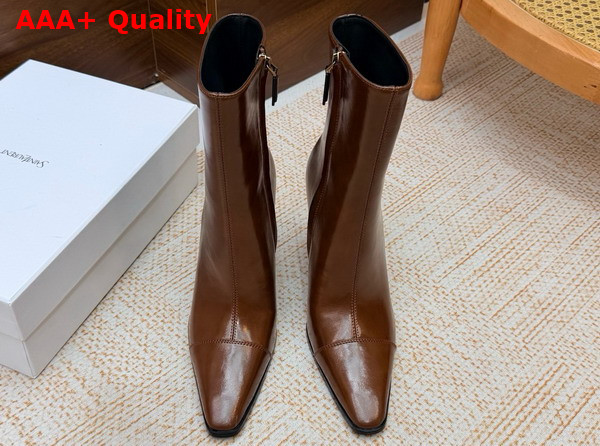 Saint Laurent Venetia Booties in Burnt Brown Smooth Leather Replica