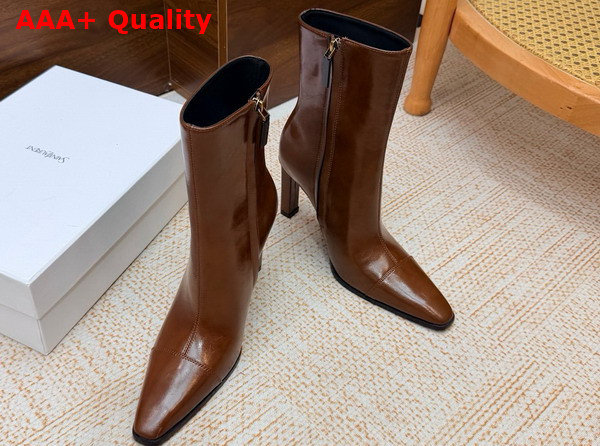 Saint Laurent Venetia Booties in Burnt Brown Smooth Leather Replica