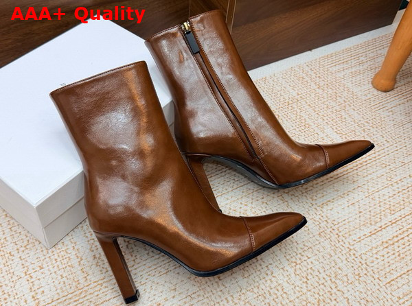 Saint Laurent Venetia Booties in Burnt Brown Smooth Leather Replica