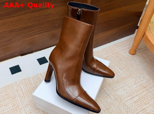 Saint Laurent Venetia Booties in Burnt Brown Smooth Leather Replica