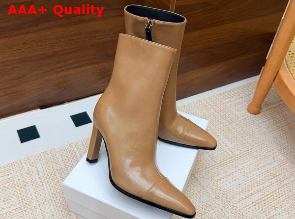 Saint Laurent Venetia Booties in Dark Beige Smooth Leather Replica