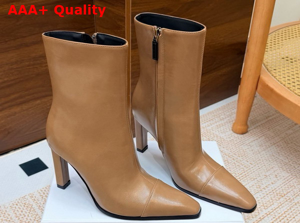 Saint Laurent Venetia Booties in Dark Beige Smooth Leather Replica