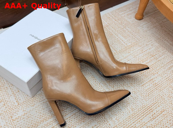 Saint Laurent Venetia Booties in Dark Beige Smooth Leather Replica