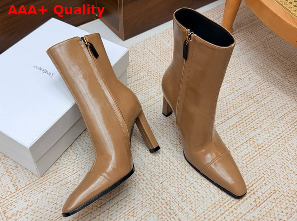 Saint Laurent Venetia Booties in Dark Beige Smooth Leather Replica