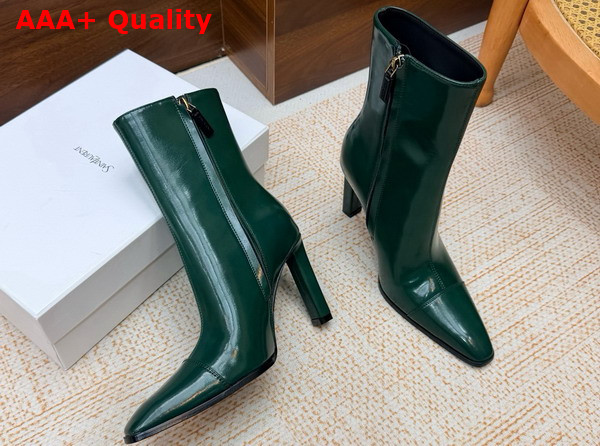 Saint Laurent Venetia Booties in Green Smooth Leather Replica
