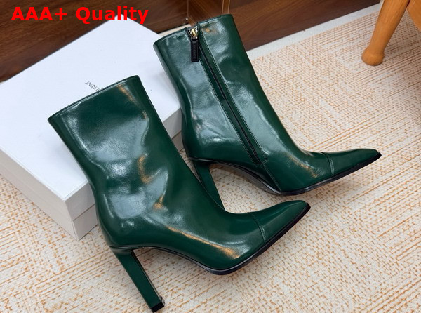 Saint Laurent Venetia Booties in Green Smooth Leather Replica